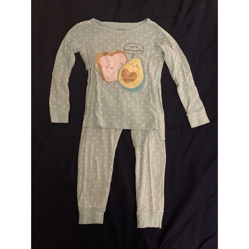 4T Carter’s girl clothes - 2 piece outfit | polka dot and avocado theme